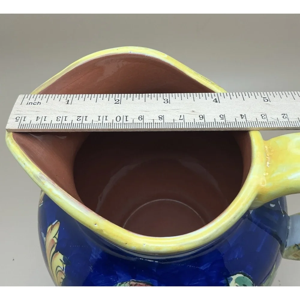 Vintage Maxcera Tropical Parrot Hand Painted Majolica-Style Water‎ Pitcher